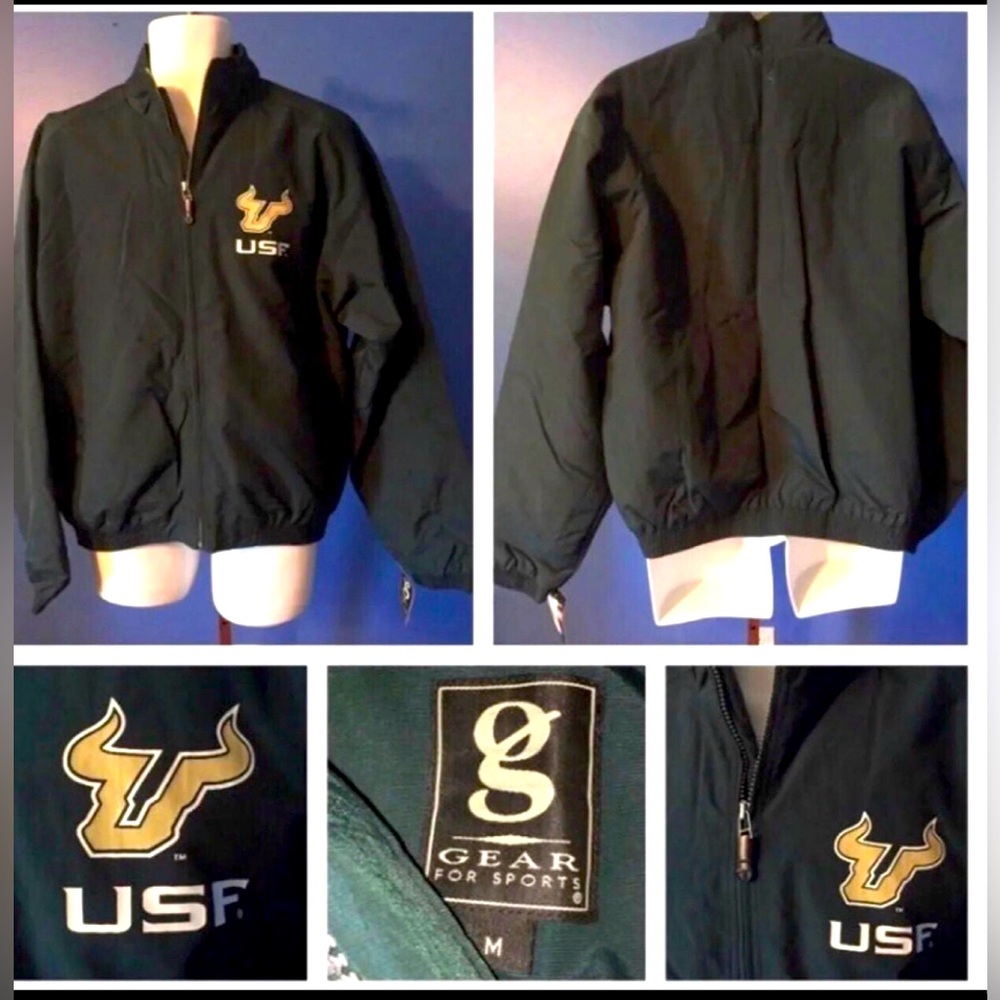 USF South Florida Bulls Tampa Medium M Green Sewn Logo Zipper Front Jacket NWT